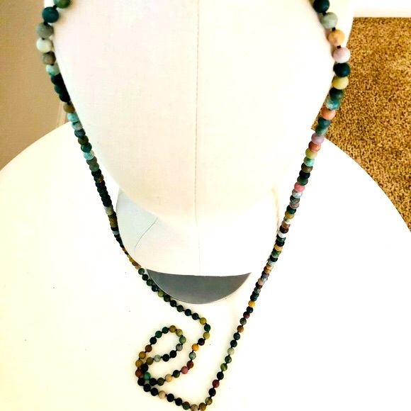 Vintage Frosted Glass Bead Long Necklace - Picture 5 of 14